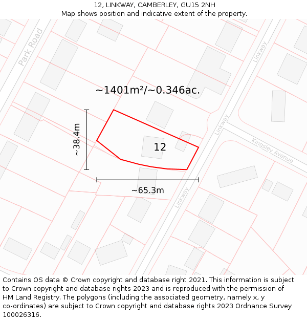 12, LINKWAY, CAMBERLEY, GU15 2NH: Plot and title map