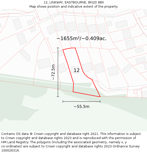 12, LINKWAY, EASTBOURNE, BN20 9BX: Plot and title map