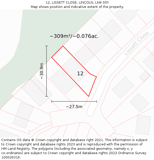 12, LISSETT CLOSE, LINCOLN, LN6 0SY: Plot and title map