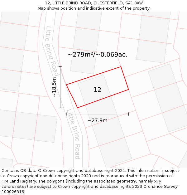 12, LITTLE BRIND ROAD, CHESTERFIELD, S41 8XW: Plot and title map