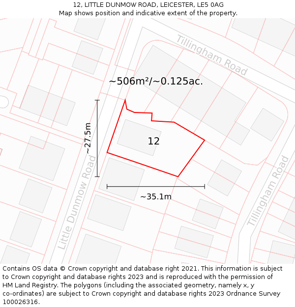 12, LITTLE DUNMOW ROAD, LEICESTER, LE5 0AG: Plot and title map