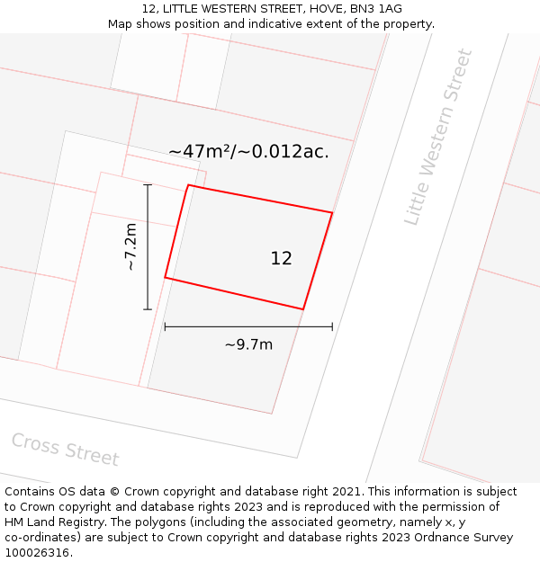 12, LITTLE WESTERN STREET, HOVE, BN3 1AG: Plot and title map