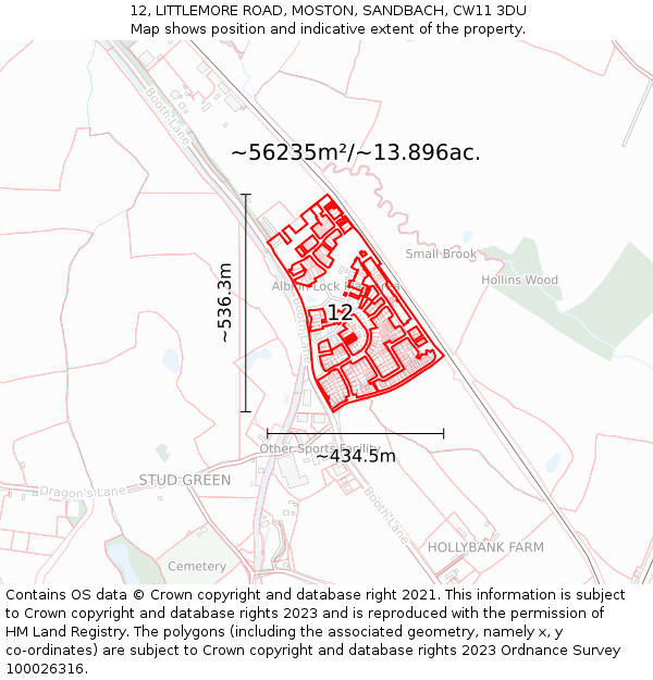 12, LITTLEMORE ROAD, MOSTON, SANDBACH, CW11 3DU: Plot and title map