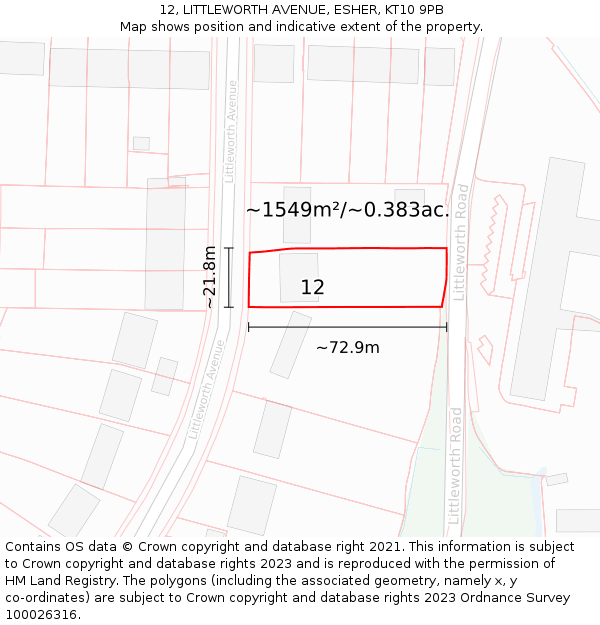 12, LITTLEWORTH AVENUE, ESHER, KT10 9PB: Plot and title map