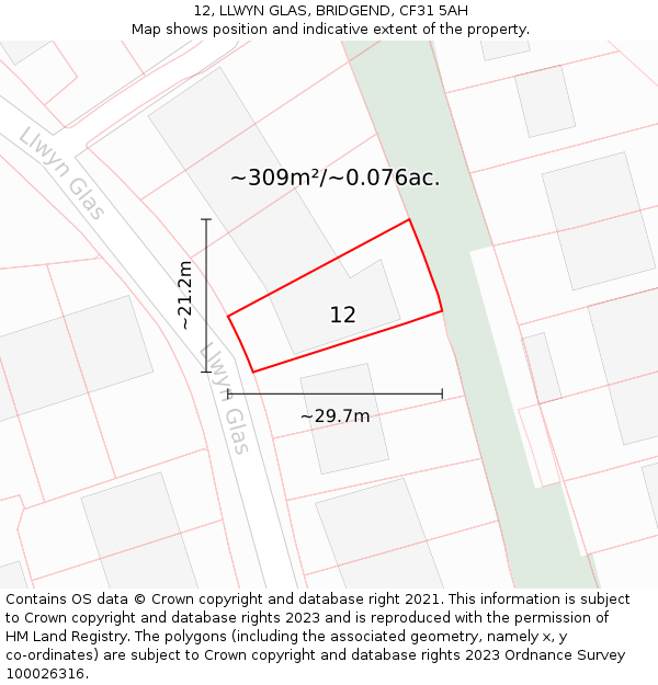 12, LLWYN GLAS, BRIDGEND, CF31 5AH: Plot and title map