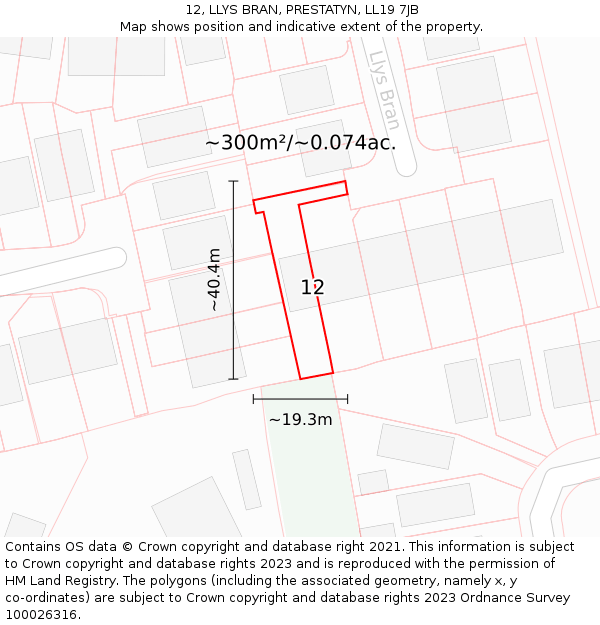 12, LLYS BRAN, PRESTATYN, LL19 7JB: Plot and title map