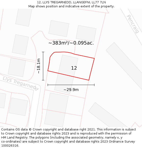 12, LLYS TREGARNEDD, LLANGEFNI, LL77 7LN: Plot and title map