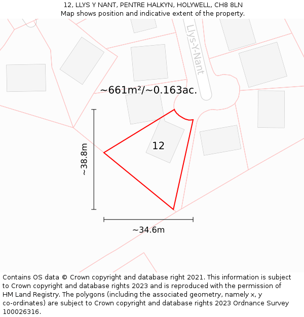 12, LLYS Y NANT, PENTRE HALKYN, HOLYWELL, CH8 8LN: Plot and title map