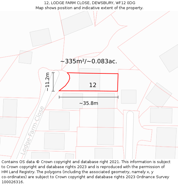 12, LODGE FARM CLOSE, DEWSBURY, WF12 0DG: Plot and title map