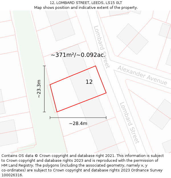 12, LOMBARD STREET, LEEDS, LS15 0LT: Plot and title map
