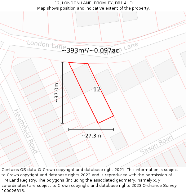 12, LONDON LANE, BROMLEY, BR1 4HD: Plot and title map