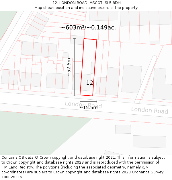 12, LONDON ROAD, ASCOT, SL5 8DH: Plot and title map