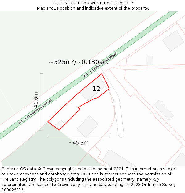 12, LONDON ROAD WEST, BATH, BA1 7HY: Plot and title map