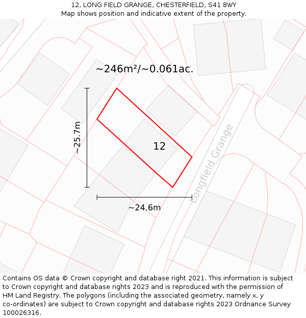 12, LONG FIELD GRANGE, CHESTERFIELD, S41 8WY: Plot and title map