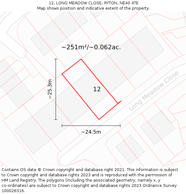 12, LONG MEADOW CLOSE, RYTON, NE40 4TE: Plot and title map