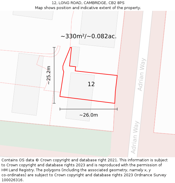 12, LONG ROAD, CAMBRIDGE, CB2 8PS: Plot and title map