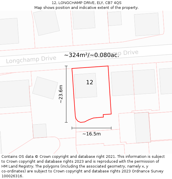 12, LONGCHAMP DRIVE, ELY, CB7 4QS: Plot and title map