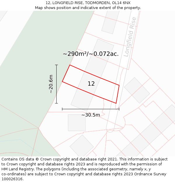 12, LONGFIELD RISE, TODMORDEN, OL14 6NX: Plot and title map