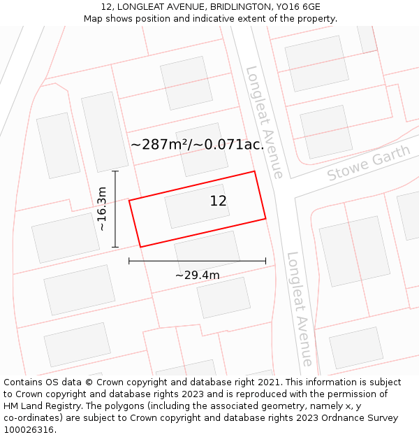 12, LONGLEAT AVENUE, BRIDLINGTON, YO16 6GE: Plot and title map