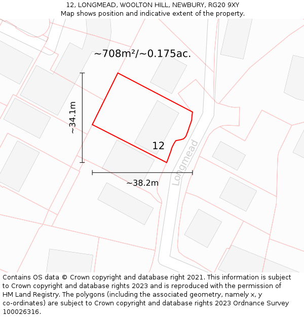 12, LONGMEAD, WOOLTON HILL, NEWBURY, RG20 9XY: Plot and title map