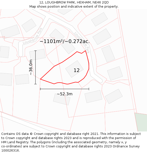 12, LOUGHBROW PARK, HEXHAM, NE46 2QD: Plot and title map