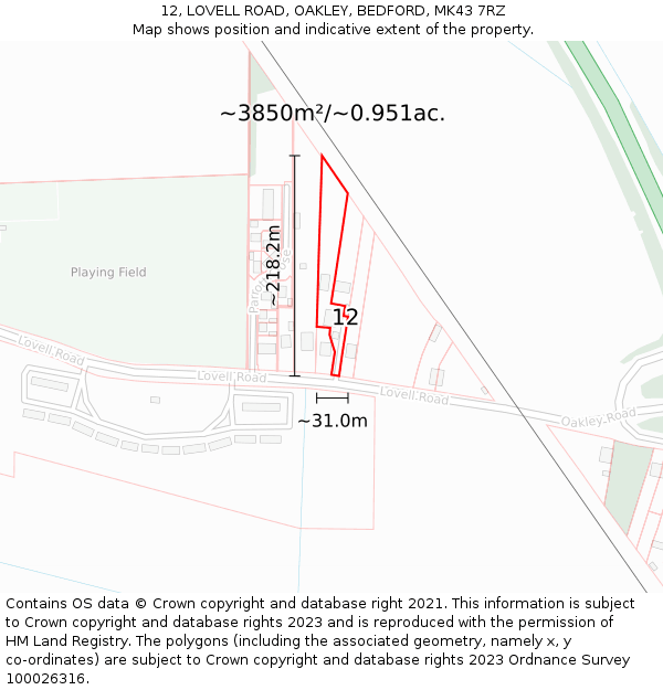 12, LOVELL ROAD, OAKLEY, BEDFORD, MK43 7RZ: Plot and title map
