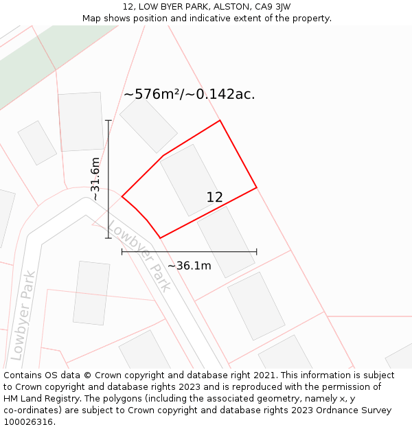 12, LOW BYER PARK, ALSTON, CA9 3JW: Plot and title map