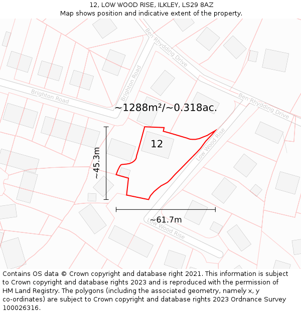 12, LOW WOOD RISE, ILKLEY, LS29 8AZ: Plot and title map