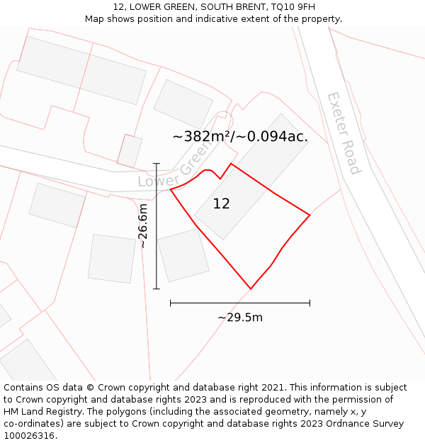 12, LOWER GREEN, SOUTH BRENT, TQ10 9FH: Plot and title map