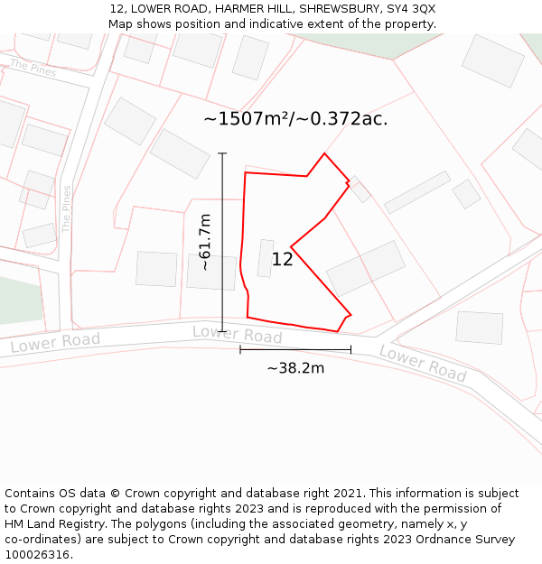 12, LOWER ROAD, HARMER HILL, SHREWSBURY, SY4 3QX: Plot and title map