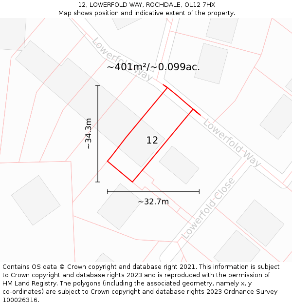 12, LOWERFOLD WAY, ROCHDALE, OL12 7HX: Plot and title map