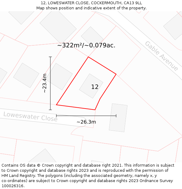 12, LOWESWATER CLOSE, COCKERMOUTH, CA13 9LL: Plot and title map