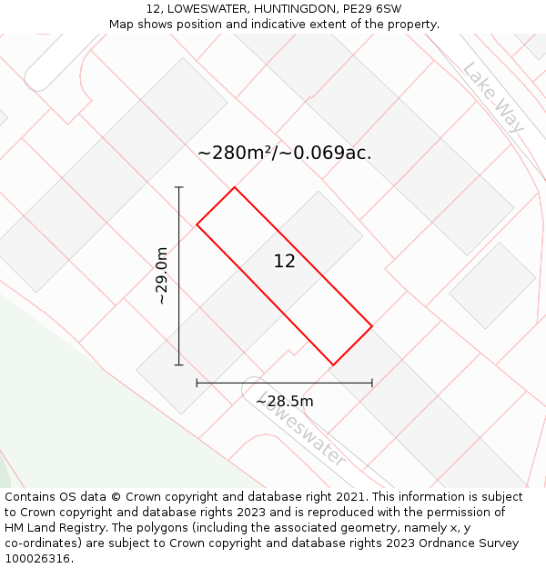 12, LOWESWATER, HUNTINGDON, PE29 6SW: Plot and title map