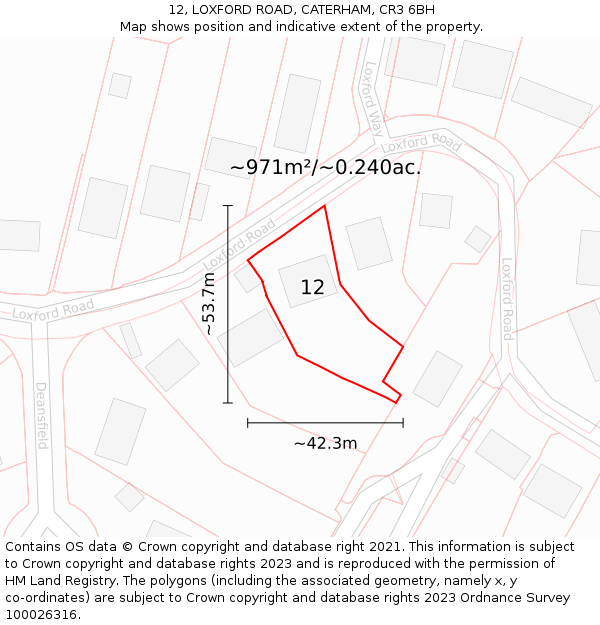 12, LOXFORD ROAD, CATERHAM, CR3 6BH: Plot and title map