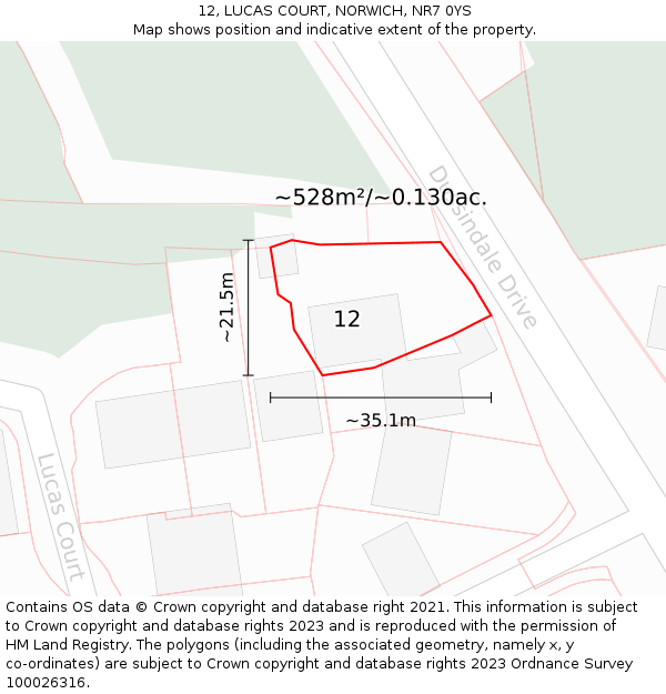 12, LUCAS COURT, NORWICH, NR7 0YS: Plot and title map