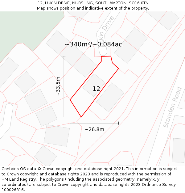 12, LUKIN DRIVE, NURSLING, SOUTHAMPTON, SO16 0TN: Plot and title map