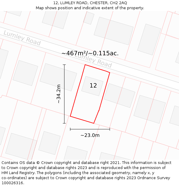 12, LUMLEY ROAD, CHESTER, CH2 2AQ: Plot and title map