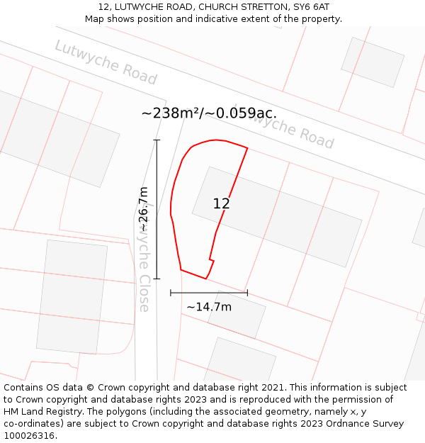 12, LUTWYCHE ROAD, CHURCH STRETTON, SY6 6AT: Plot and title map