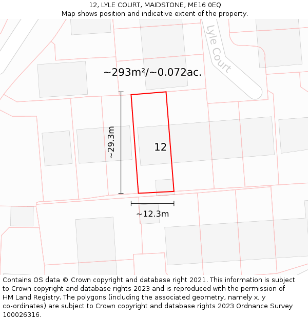 12, LYLE COURT, MAIDSTONE, ME16 0EQ: Plot and title map