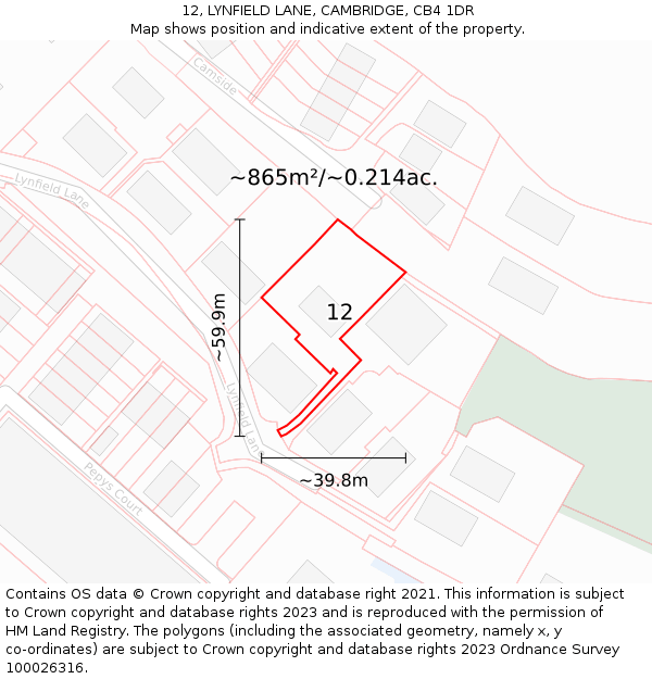 12, LYNFIELD LANE, CAMBRIDGE, CB4 1DR: Plot and title map