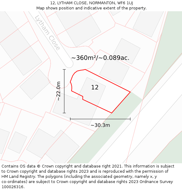 12, LYTHAM CLOSE, NORMANTON, WF6 1UJ: Plot and title map