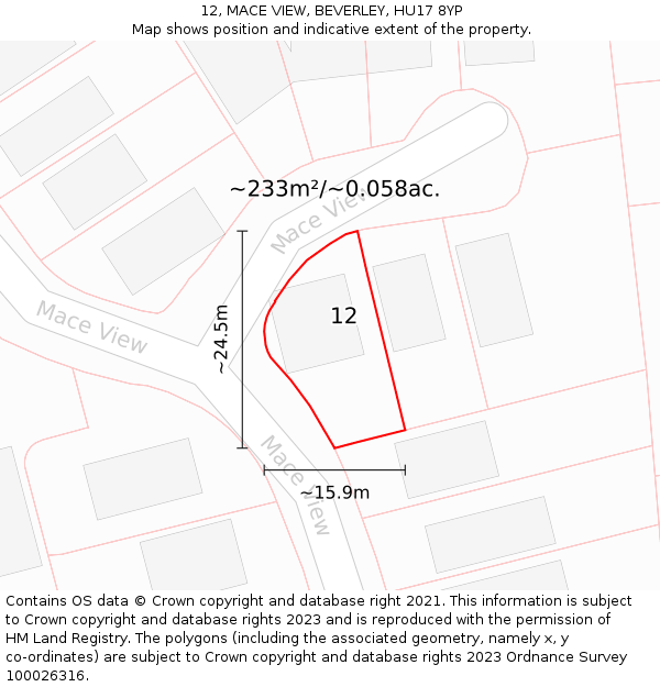 12, MACE VIEW, BEVERLEY, HU17 8YP: Plot and title map