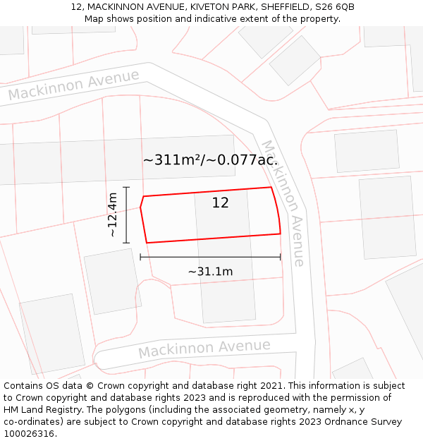 12, MACKINNON AVENUE, KIVETON PARK, SHEFFIELD, S26 6QB: Plot and title map