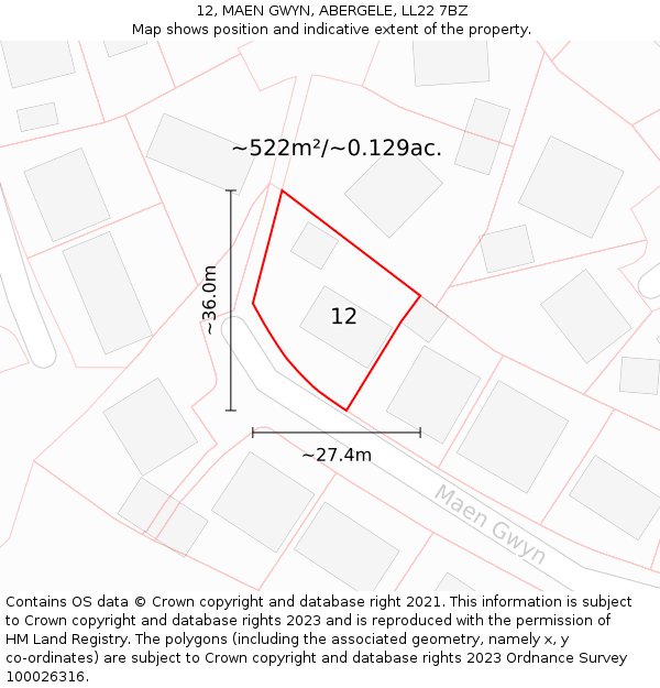 12, MAEN GWYN, ABERGELE, LL22 7BZ: Plot and title map