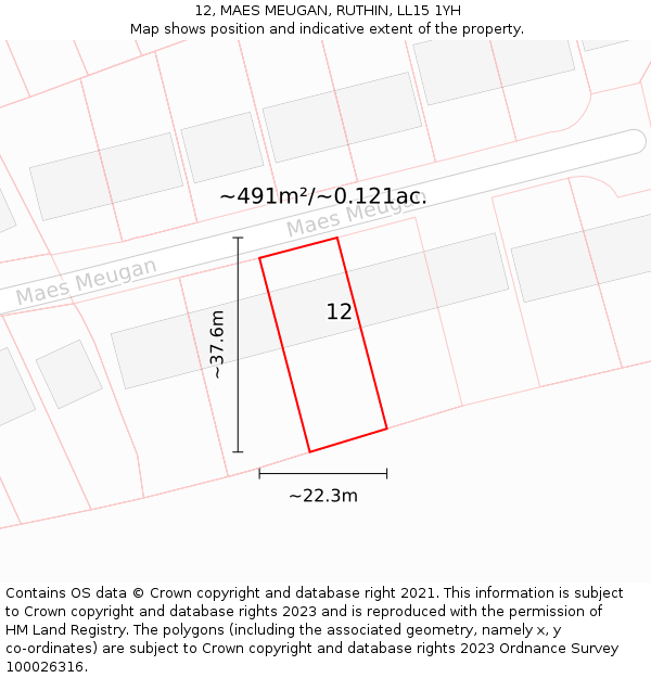 12, MAES MEUGAN, RUTHIN, LL15 1YH: Plot and title map