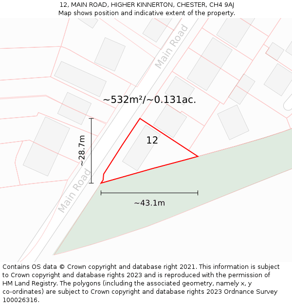 12, MAIN ROAD, HIGHER KINNERTON, CHESTER, CH4 9AJ: Plot and title map