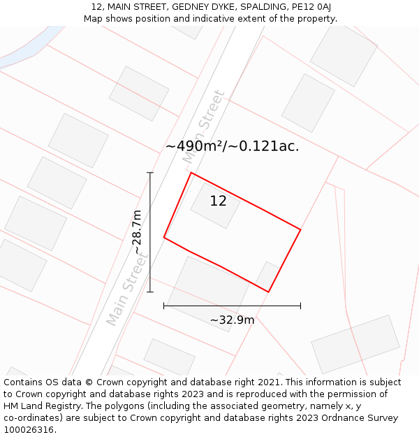 12, MAIN STREET, GEDNEY DYKE, SPALDING, PE12 0AJ: Plot and title map