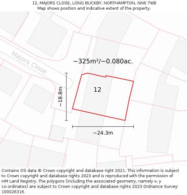 12, MAJORS CLOSE, LONG BUCKBY, NORTHAMPTON, NN6 7WB: Plot and title map