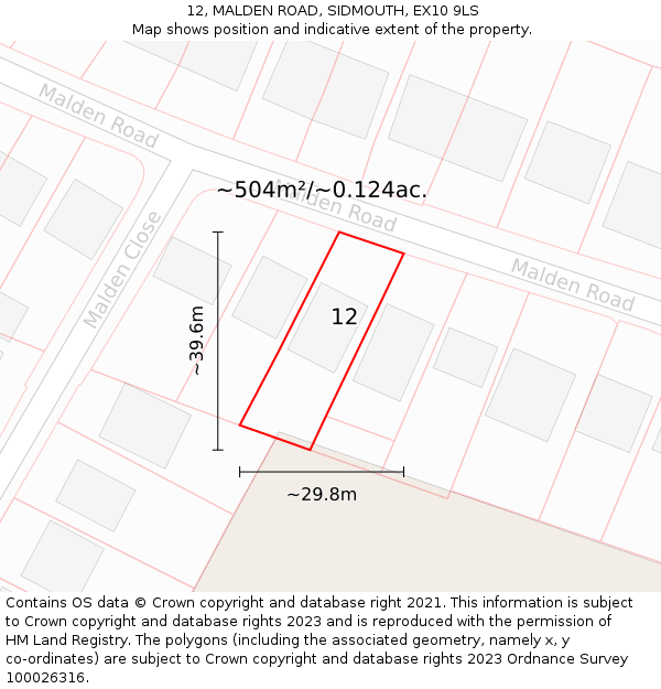 12, MALDEN ROAD, SIDMOUTH, EX10 9LS: Plot and title map