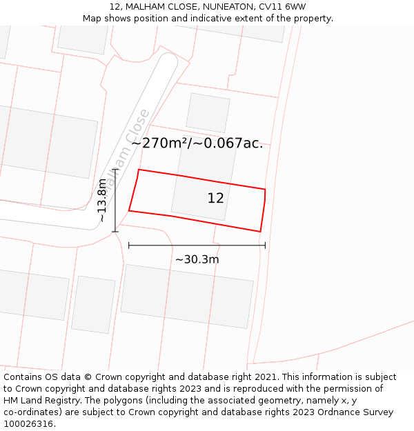 12, MALHAM CLOSE, NUNEATON, CV11 6WW: Plot and title map